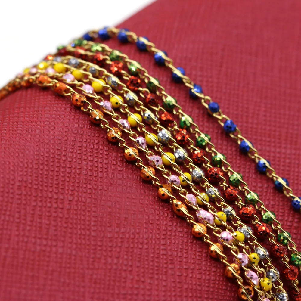 

1 Meter Handmade Copper Wire Wrapped Rosary Chain Stone Beads Red Blue Orange for Jewelry Making DIY Necklace Bracelet Anklet