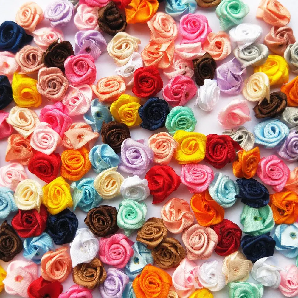 100 шт/Партия 15 мм розы из лент DIY шитье Свадебные украшения ремесла поставки много цветов