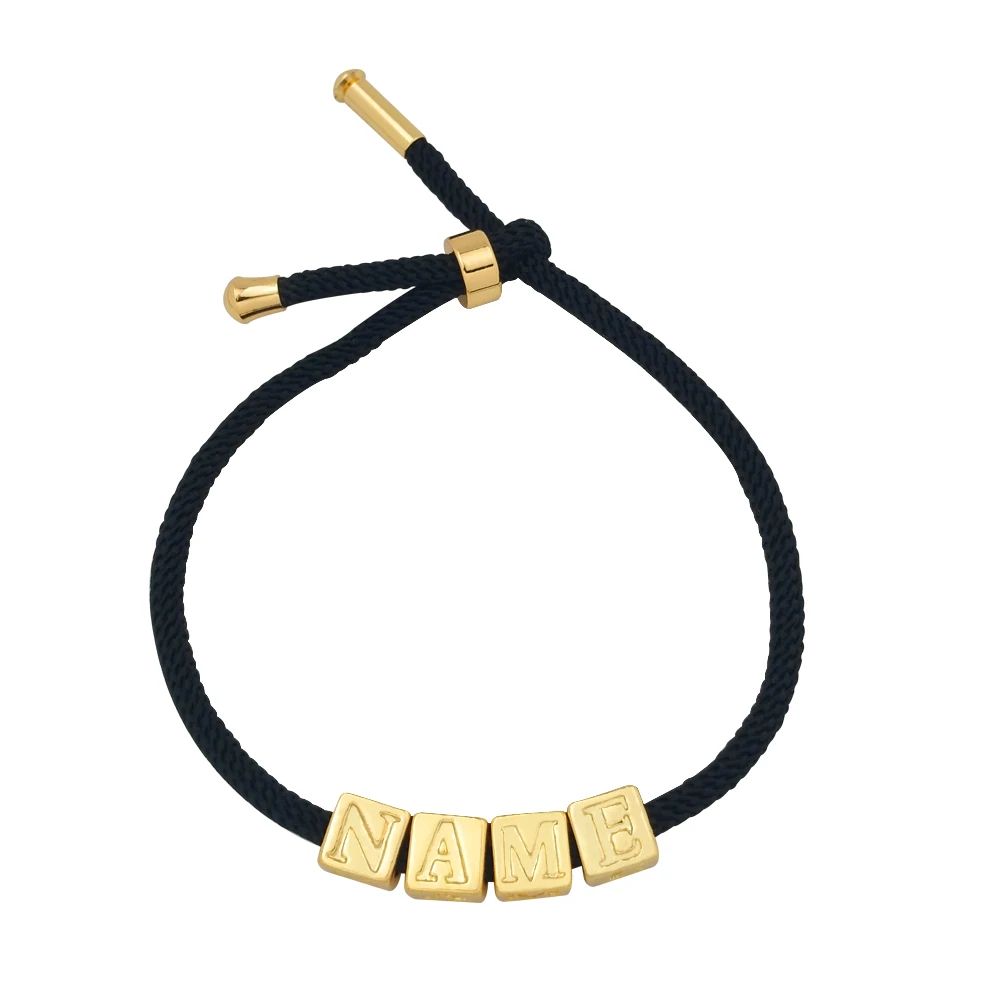 

Black String Cube Letter Bracelet for Man Gold Filled 26 Letter Bracelets 2020 CZ Gold Filled Jewerly DIY Initial Bracelets Rope