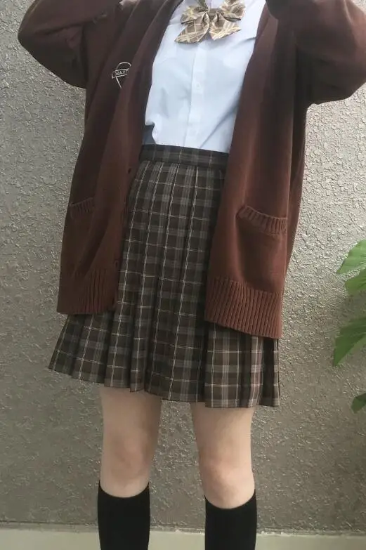 Японская школьная форма для японской средней школы, осенне-зимняя рубашка с длинными рукавами и круглым вырезом черная плиссированная юбка вязаный свитер, комплект из трех предметов - Цвет: matching tie set