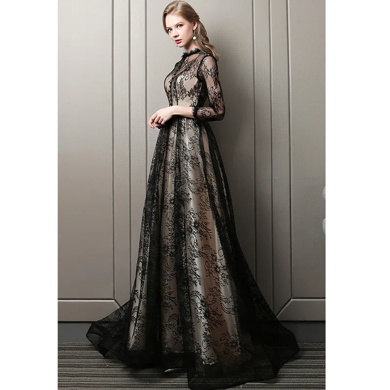 Это Yiya вечернее платье сексуальное Lllusion три четверти Robe De Soiree o-образным вырезом Ruched A-Line женские вечерние платья V071