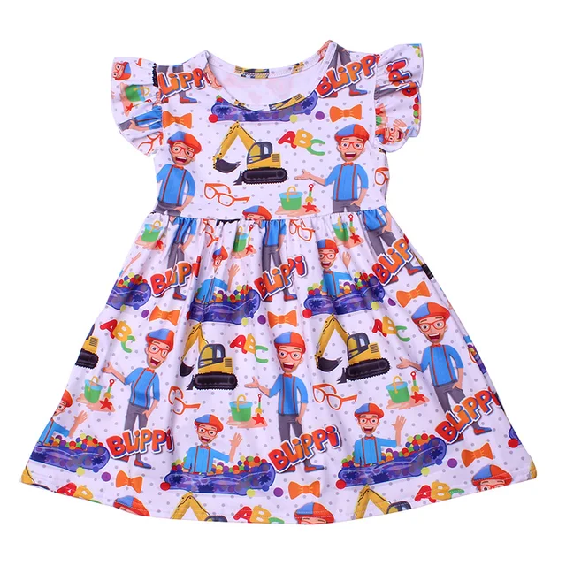 New Fashion Girls Dress Puffy Sleeve Kids Cartoon Clothing Soft Milksilk Children Birthday Party Dress Wholesales 12M to 7T 6