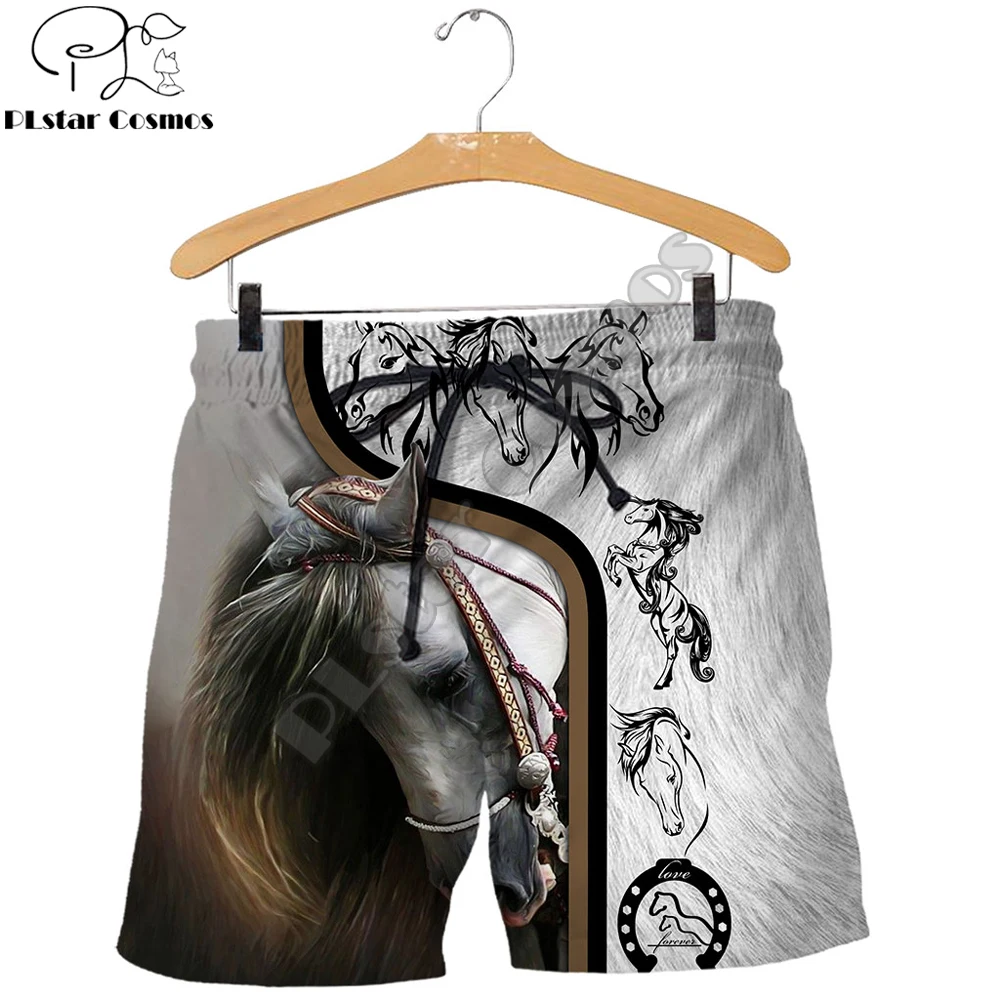 

Beautiful Animal love horse 3D All Over Printed Mens Shorts Unisex Streetwear Shorts Summer Beach Polyester Casual Shorts DK-20