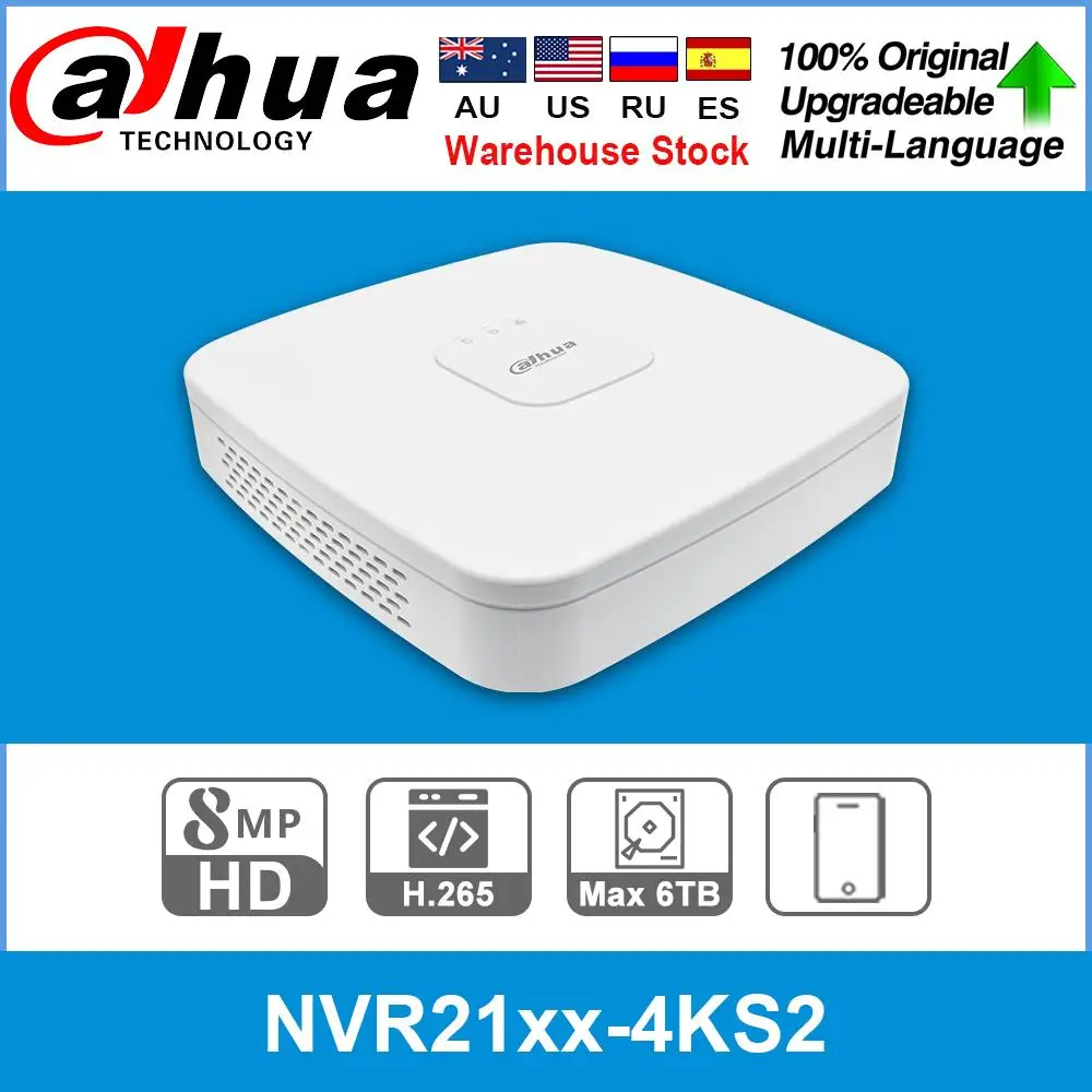 Dahua Original 4K NVR NVR2104-4KS2 NVR2108-4KS2 NVR2116-4KS2 4/8/16CH 1U Lite Network Video Recorder H265 For IP Camera System