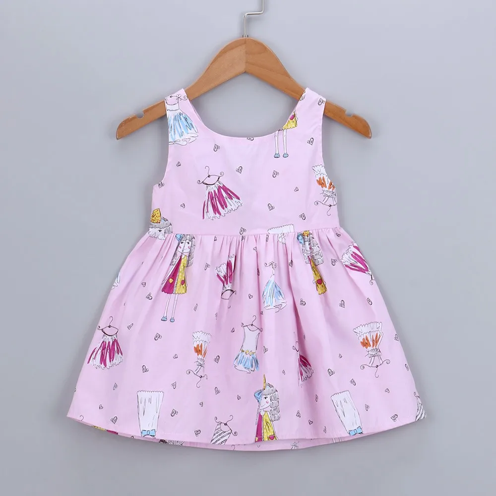 Baby Dresses Children Kid Girl Dress Cartoon Heart Print Clothing Bowknot Sleeveless Princess Dresse Clothes | Детская одежда и