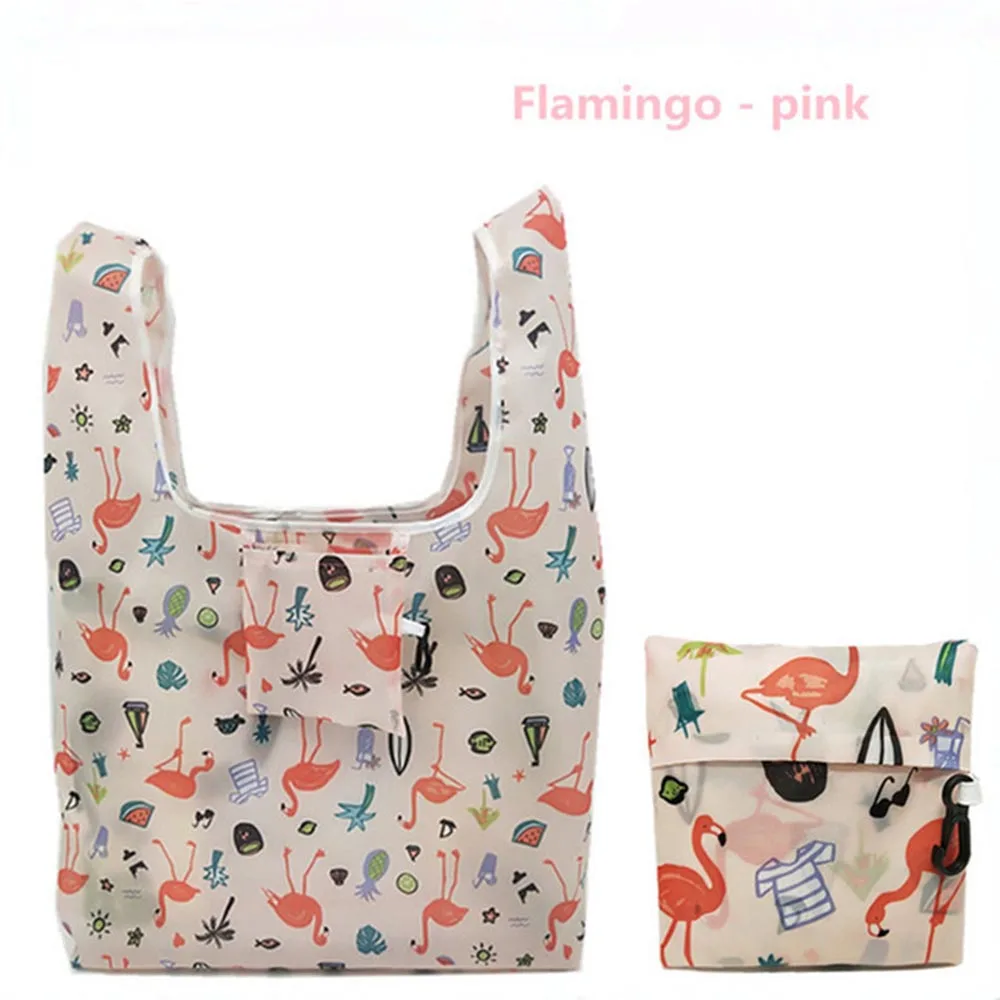 Фламинго переработанная хозяйственная сумка эко многоразовая сумка для покупок с короткими ручками Сумка мультяшный цветочный наплечный складной мешок сумки печать