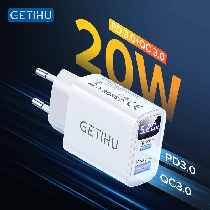 Getihu pd 20w carregador usb ue adaptador de carga rápida do telefone portátil para iphone 12 11 pro xr xs max 6 7 8 ipad huawei xiaomi samsung