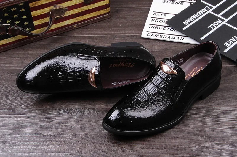 

Korean-style Crocodile Metal MEN'S SHOES Pointed-Toe Business Formal Wear Casual Pattern England Metal Extra High Work Metal Cro