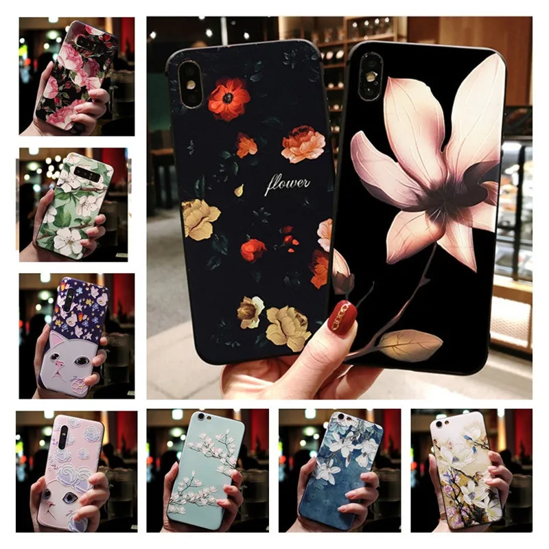 

For VIVO Y91i Y91C Case 6.22" 3D Emboss Floral Painted Soft Silicone Back Cover Case For Vivo Y91C Y91i Case Black Bumper Frame