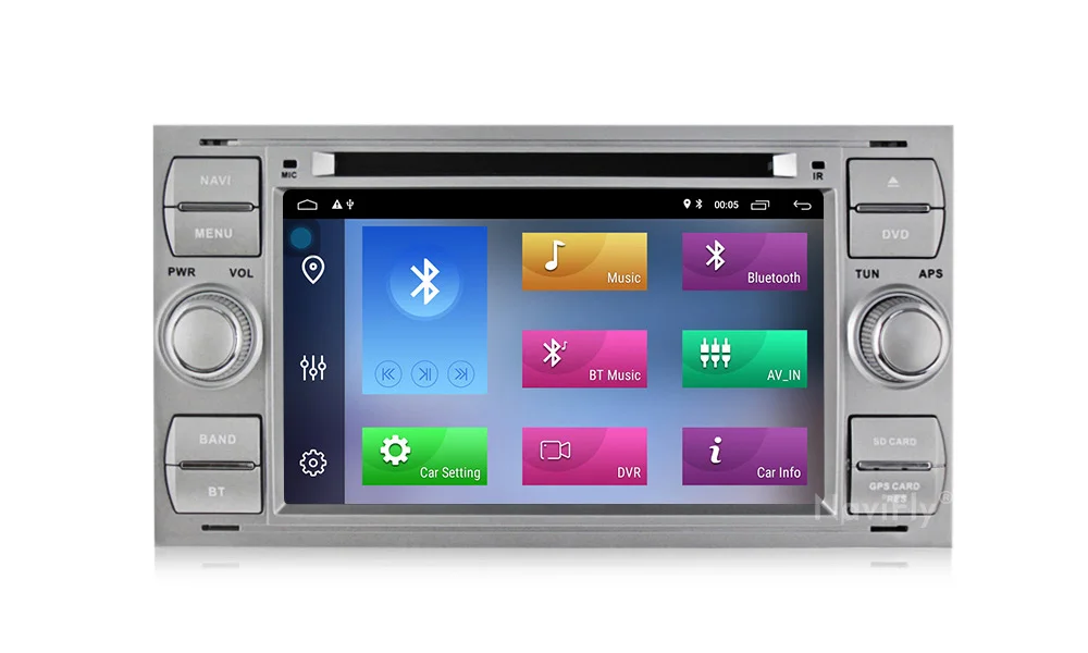Top Navifly Android 9.1 Quad core 32G ROM Car Multimedia player for Ford Focus Kuga Transit Silver with free shipping 4G wifi RDS HD 16