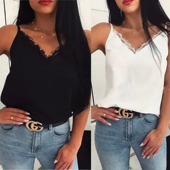 

Women Satin Silk Lace Summer Tank Tops Vest Blouse Casual Crop Cami Camisole Top Sexy Crop Cami Camisole Top