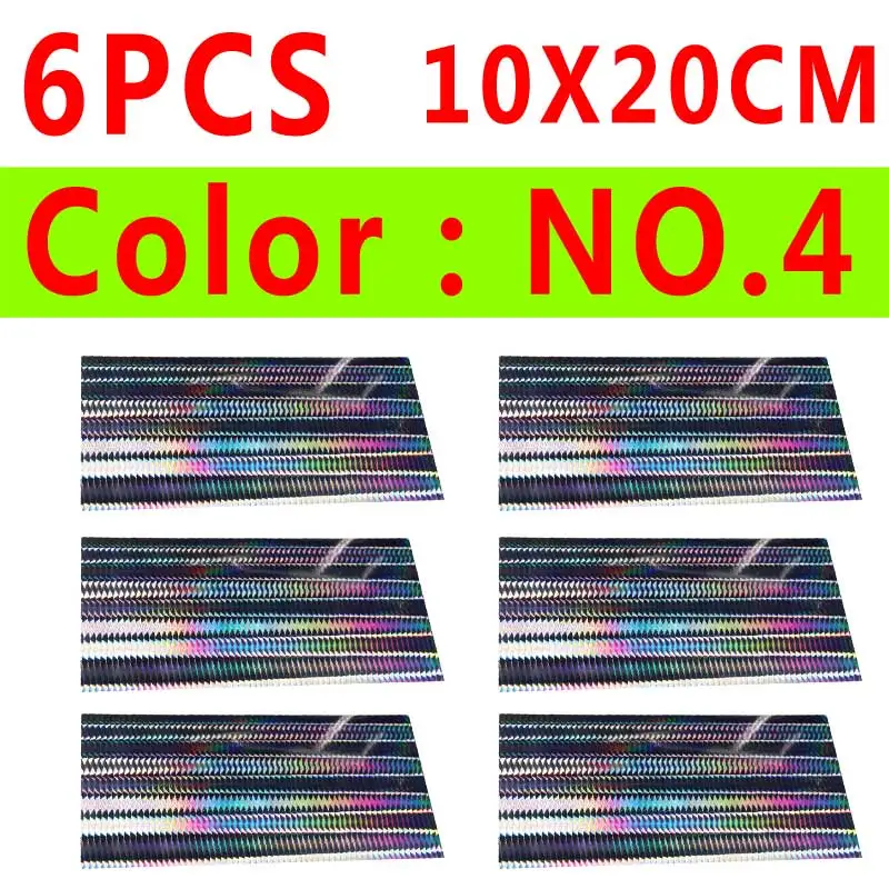 6pcs color 4 4, 6 штук в партии, для рыбалки, твердая приманка Стикеры Голографическая клейкая пленка флэш-Тип для морской рыбалки приманки делая 10X10/10X20 см - Цвет: 6pcs color 4