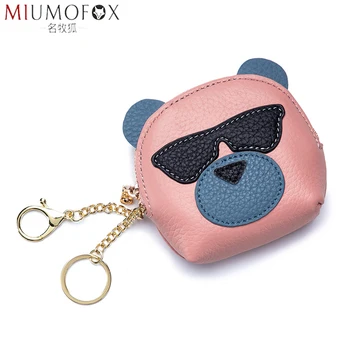 

Genuine Leather Coin Purse Women Cute Dog Keychain Zipper Change Purse Cowhide Girls Lipstick Storage Wallet Kid Money Pouch Bag