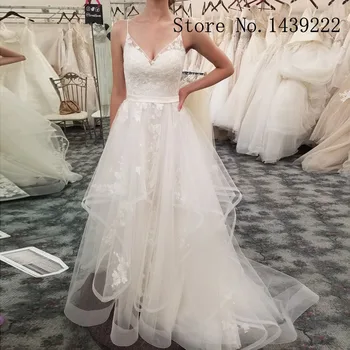 

New Arrival Spaghetti Straps Wedding Dresses V Neck Appliques Pleat Vestidos de Noivas Custom Measure