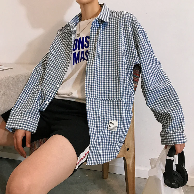 Plaid Shirt Men s Fashion Society Men Shirt Business Casual Shirt Male Streetwear Wild Loose Long 2