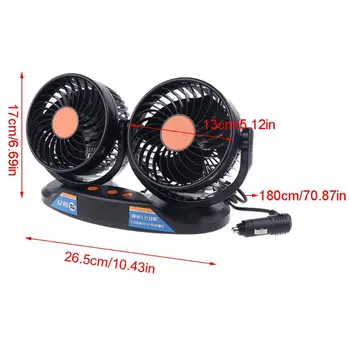 

12V 24V Truck Car Fan 12 Speeds 360 Rotatable with Temperature Humidity Display U1JA