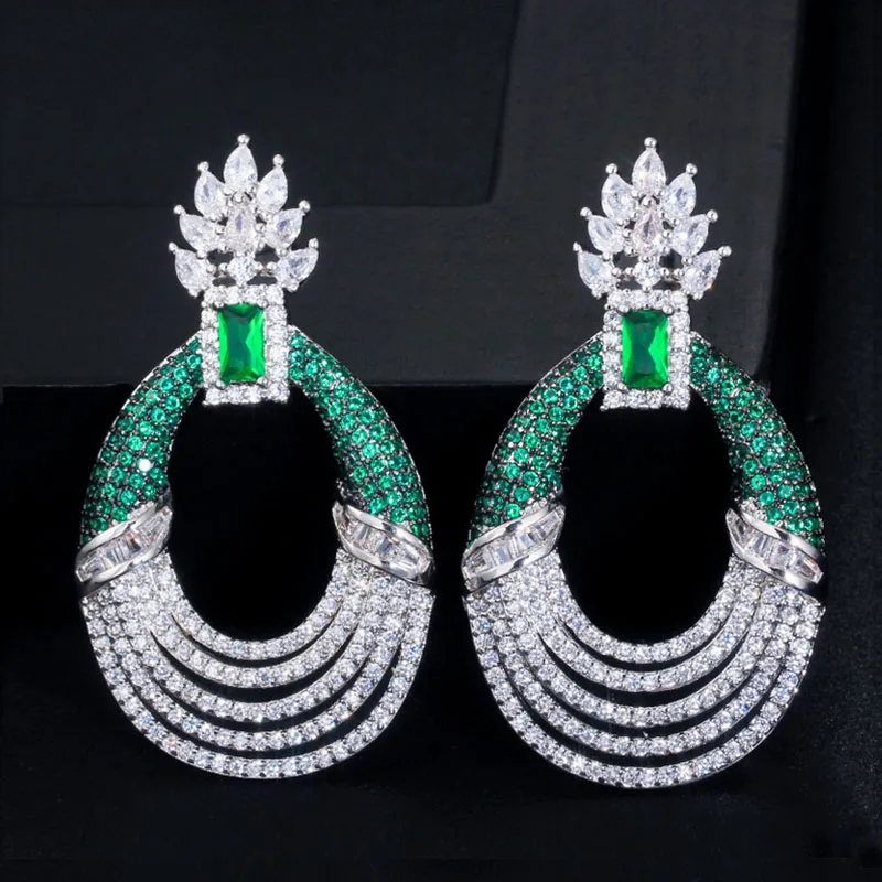 Royal Green Pera дизайнерский винтажный этнический зеленый инкрустированный цирконами большие круглые Висячие серьги для женщин Роскошные кубические циркониевые украшения для банкетов E436 - Окраска металла: Royal Green