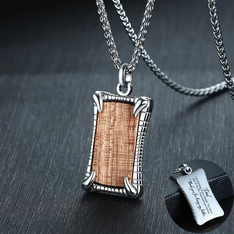 

Vnox Unique Natural Rosewood Necklace Pendants Men Jewelry Free Engraving Name Father Dad Husband Custom Gift