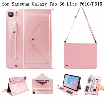 

Strap Solid PU Leather Wallet Tablet Case for Samsung Galaxy Tab S6 Lite P610 P615 10.4'' Case Shockproof Cover Kickstand Shell