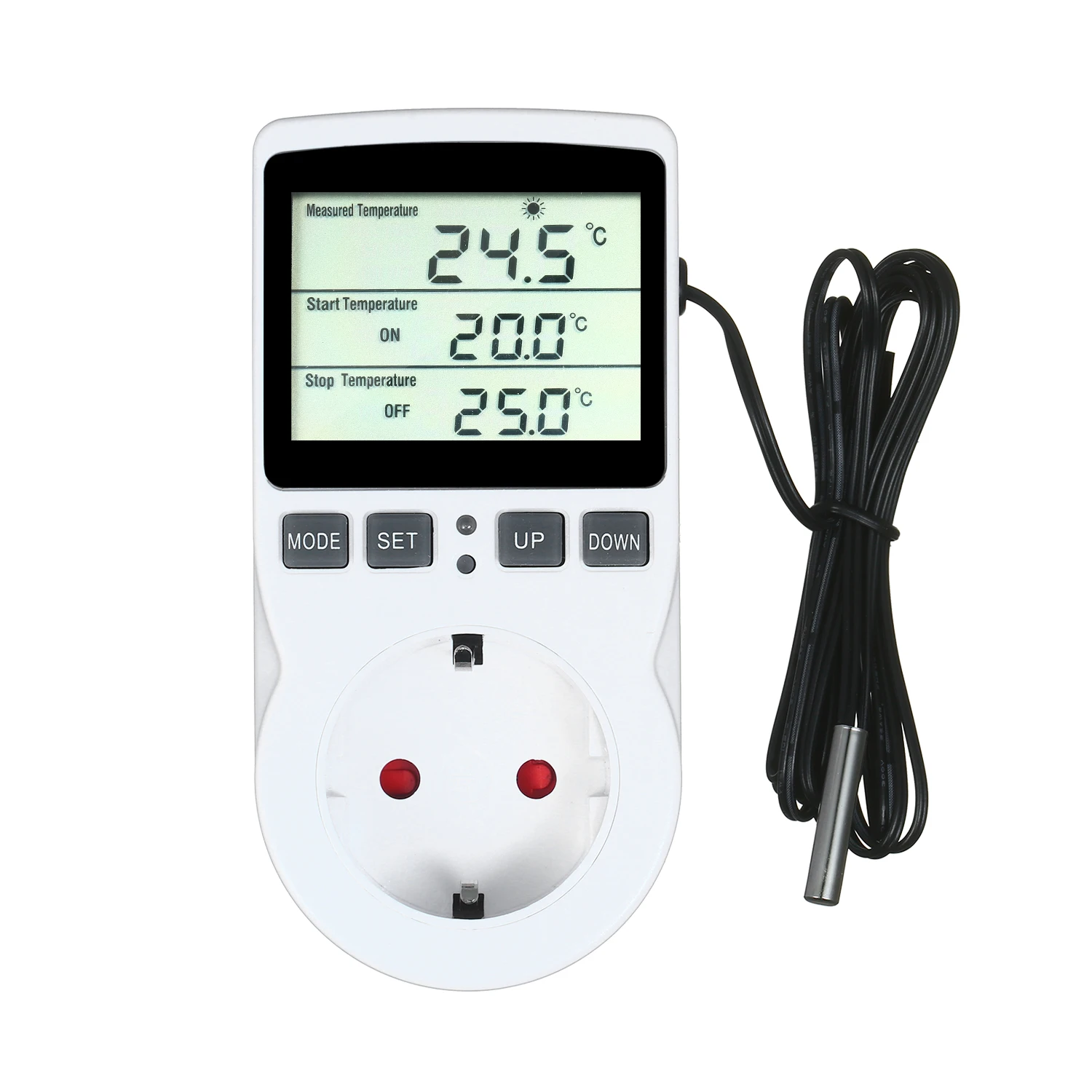Controlador de temperatura digital Con enchufe,sonda acuario/incubadoras/Invernadero,Mini termostato de temperatura LED Electrónica,90-250V 10A 