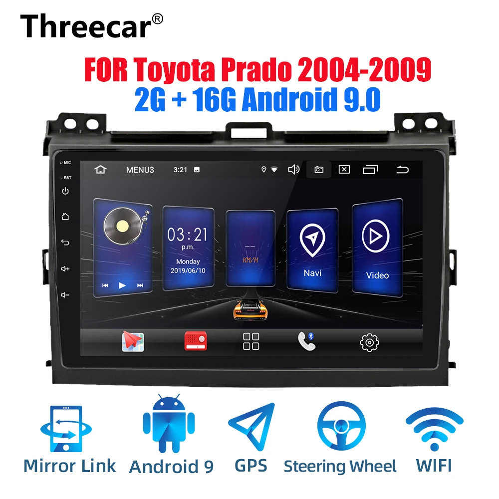 Threecar 2din Android 9 Ouad Core PX6 Автомагнитола стерео для Toyota Land Cruiser Prado 2003-2009 gps Navi Аудио Видео плеер Wifi