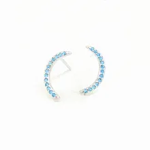 Серьги-гвоздики в форме полумесяца с инкрустированным цирконием из настоящего 925 пробы, милые серьги в виде голубой луны для женщин, ювелирное изделие, подарок