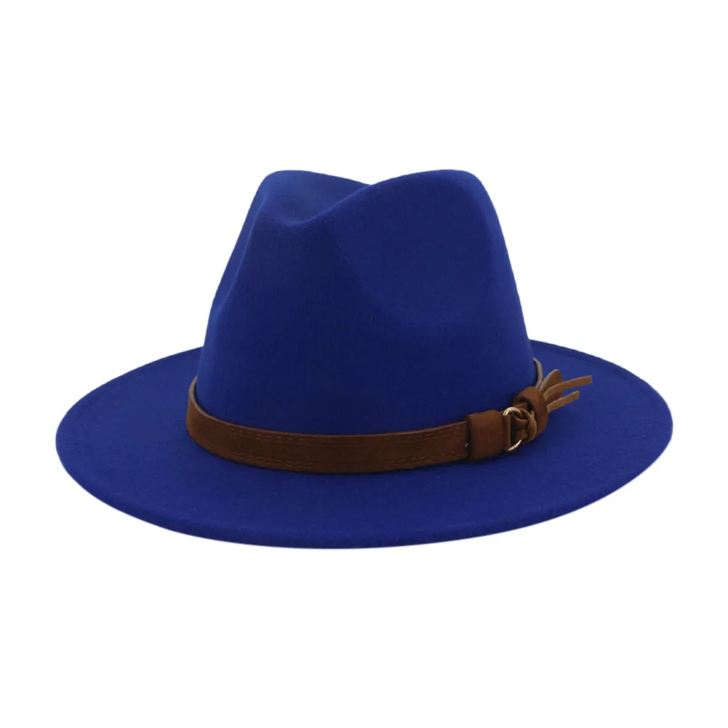 Унисекс Простой ремень пряжки украшены Австралия шерсть фетр Джаз Fedora шляпа для мужчин и женщин плоские поля Панама формальная шляпа Trilby# YL5