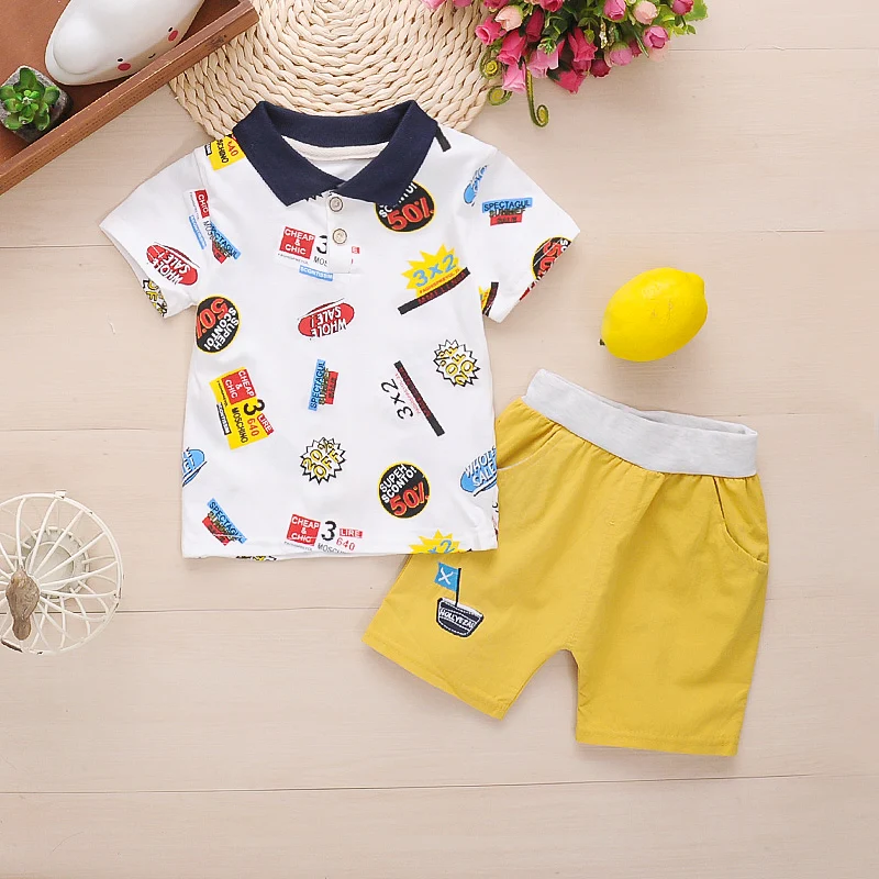 Одежда для маленьких мальчиков летняя хлопковая Футболка с отложным воротником