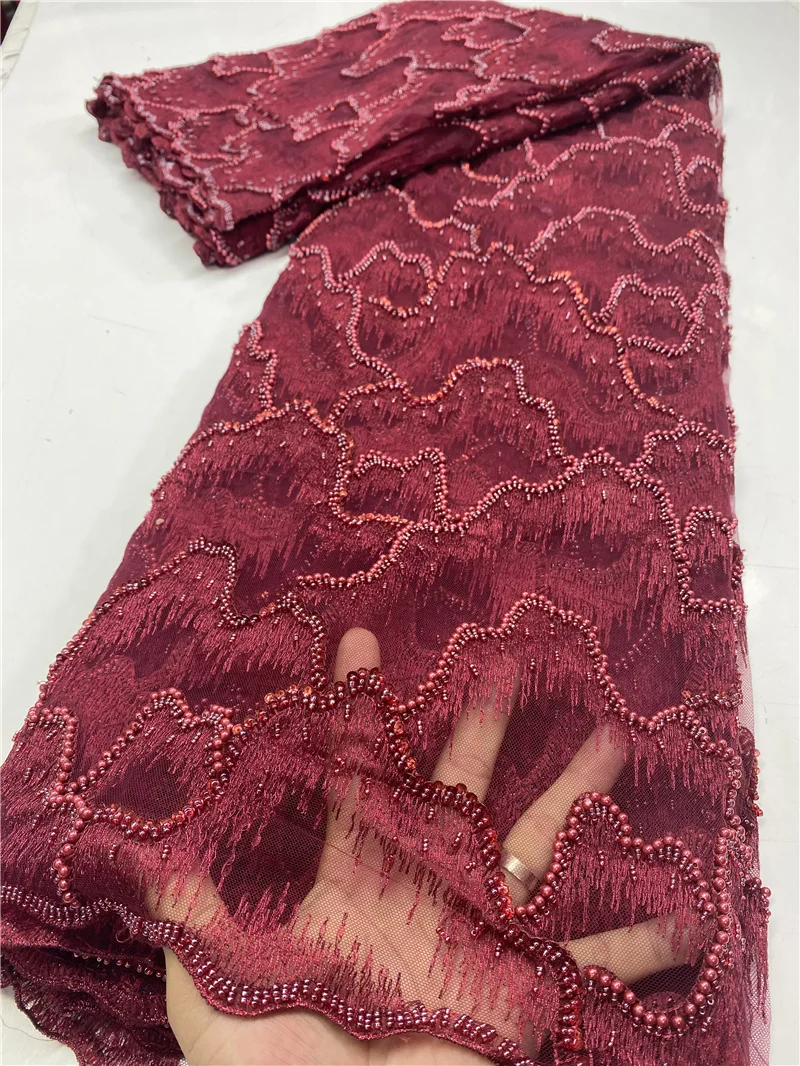 

Luxury Embroidery French Mesh Lace Latest African Lace Fabric 2020 High Quality Handmade Beaded Tulle Lace Sewing YA3618B-1