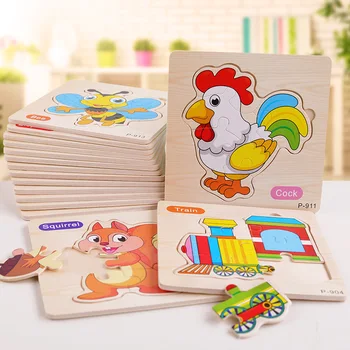 Wooden Puzzle 3D Puzzles Educational Toy Montessori Cartoon Anime Puzzle Toys for Children Kids Gifts Animal Puzzle toy 1