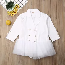 Pudcoco/Одежда для маленьких девочек; Однотонная рубашка с длинными рукавами; кружевное платье-пачка с оборками; нарядное торжественное платье принцессы