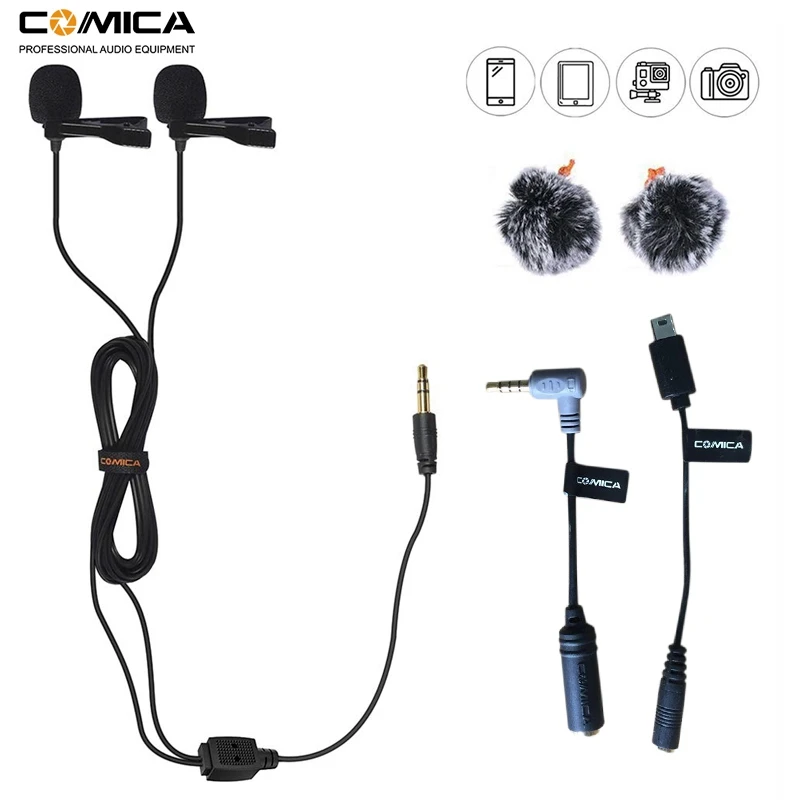 ABKT-Comica CVM-D02B двойной петличный микрофон с отворотом для Canon Nikon sony A7 A6300 камера/для Iphone 6 6plus смартфон/