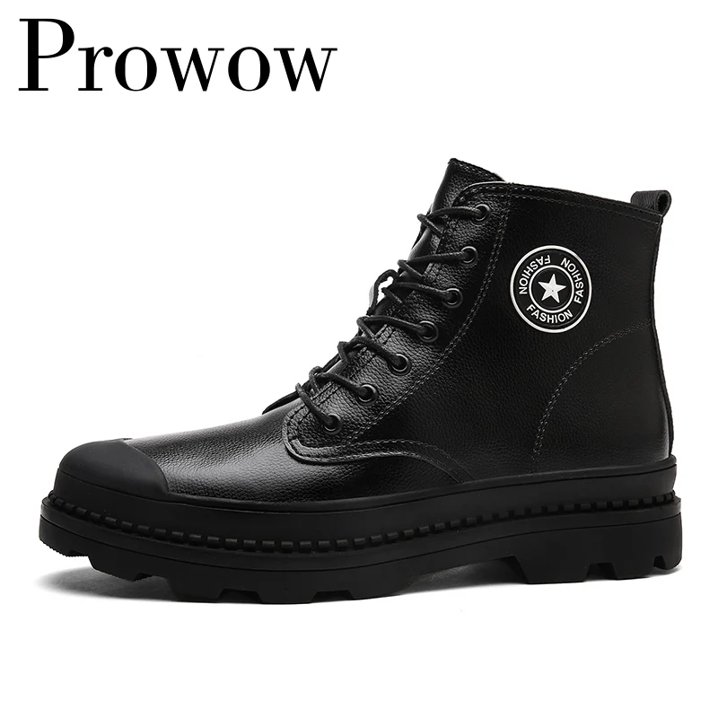 

2019 High Quality Cowhide Leather Fashion Men Boots Shoes High Top Autumn Winter Shoes Men Black Boots Zapatos De Hombre