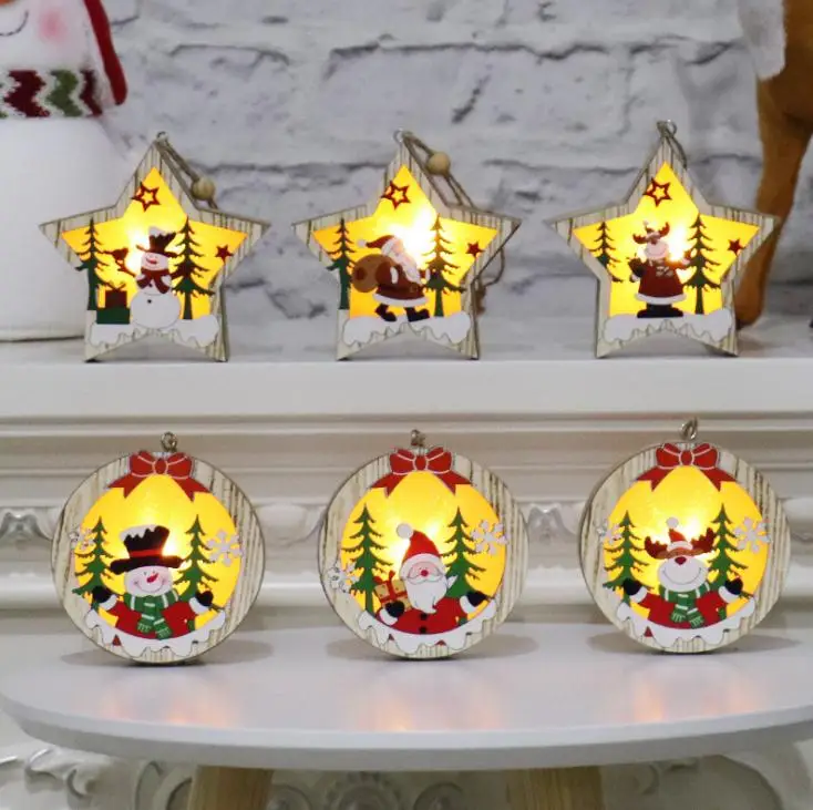 Luminosos De Madeira Moldura Da Lâmpada Árvore De Natal Pingentes Estrela  Redonda Ornamento Pendurado Ornamentos Decoração