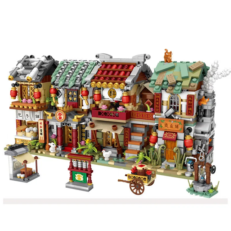 

Loz Street View China Street Bakery Shop Pawn Shop Bar Blacksmith Shop Diy Diamond Building Blocks Bricks Kits Toys