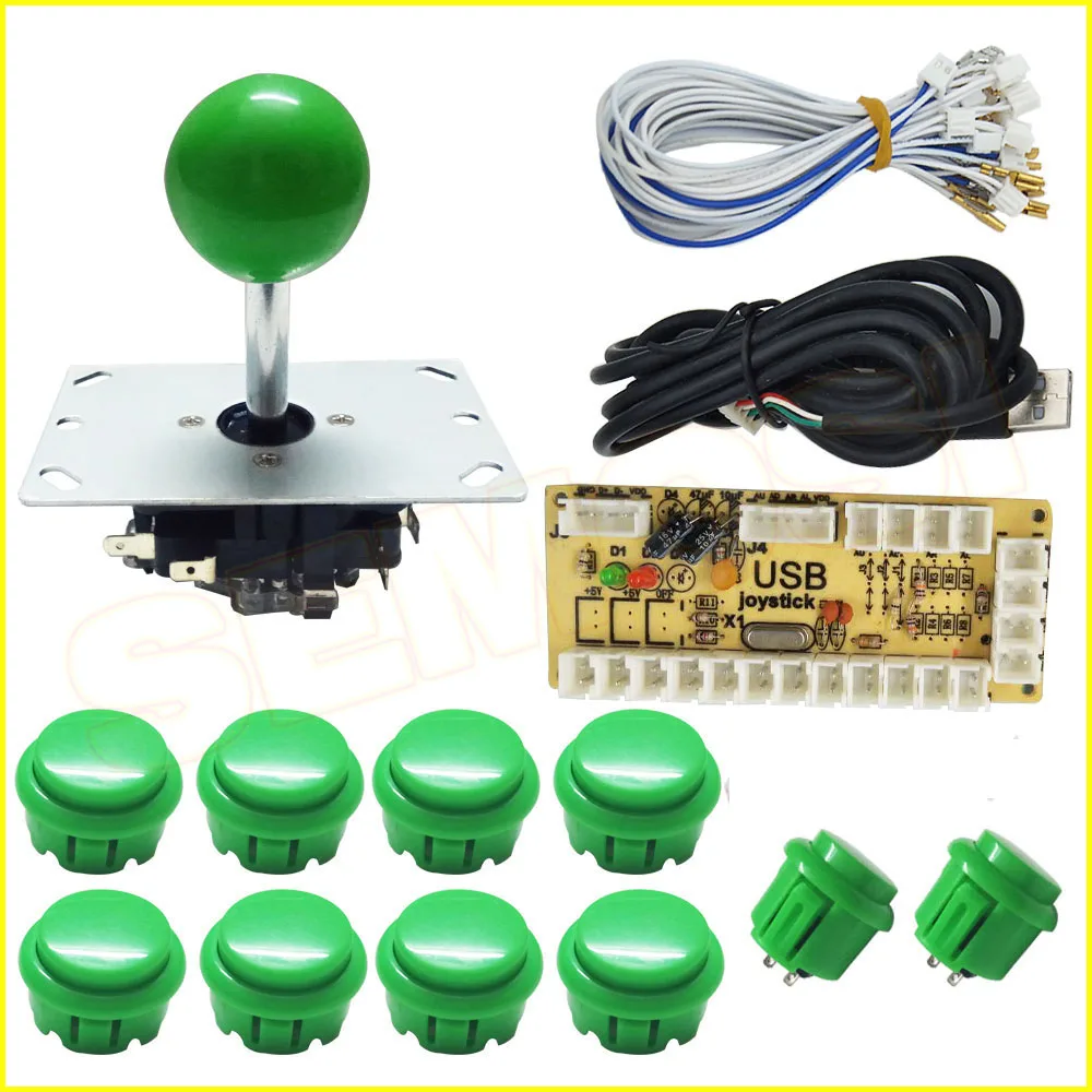 Green kit 2 Ноль задержки аркадный джойстик и кнопки комплект USB кодер кнопка с кабелями для аркадной игры машина MAME/PC/Raspberry Pi - Цвет: Green kit 2