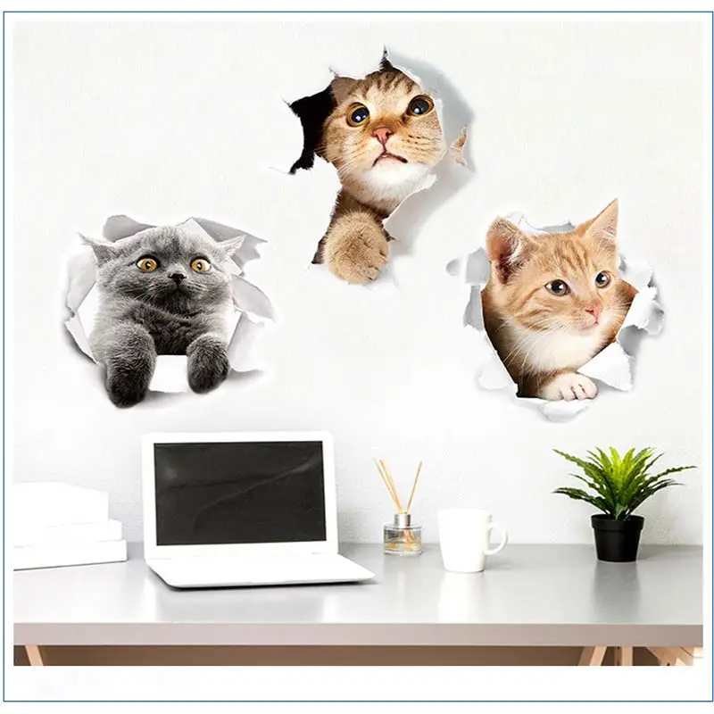 3D стикер на стену Симпатичные кошки и собаки Шаблон наклейка на унитаз для холодильника различные животные Детская комната забавные аксессуары для ванной комнаты поставка