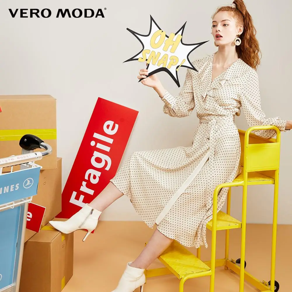 Новое плиссированное платье с длинными рукавами принтом Vero Moda | 31937D514|Платья|