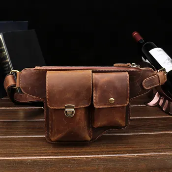 

Real Cow Genuine Leather Men Waist Bags Fanny Pack Belt Bag Phone Pouch Chest Bags Travel Small Crossbody for Gifts