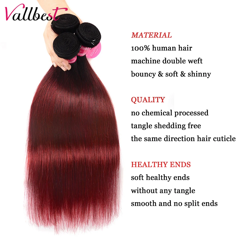 Vallbest Ombre прямые пучки волос 1B/99J # бразильские 3 шт./лот не линяют запутывают Remy