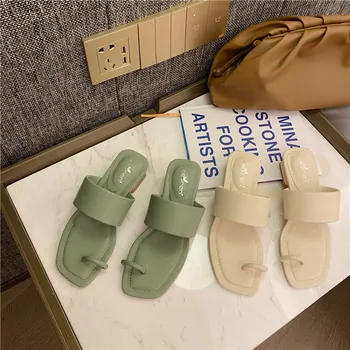 

Concise Outdoor Sandal Square High Heel Flip Flop Elegant Women Slides Women Summer Slippers Outside Beach Slip-On Ladies Shoes