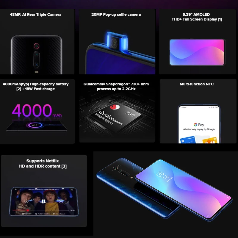 Смартфон Xiaomi mi 9T Red mi K20, 6 ГБ, 128 ГБ, глобальная версия, Snapdragon 730, камера 48 МП, 4000 мАч, 6,3" AMOLED дисплей, всплывающее Селфи