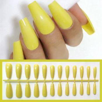 

24Pcs Long Coffin False Nails Glossy Ginger Flat Stiletto Fake Nail DIY Acrylic Manicure Tools For Design