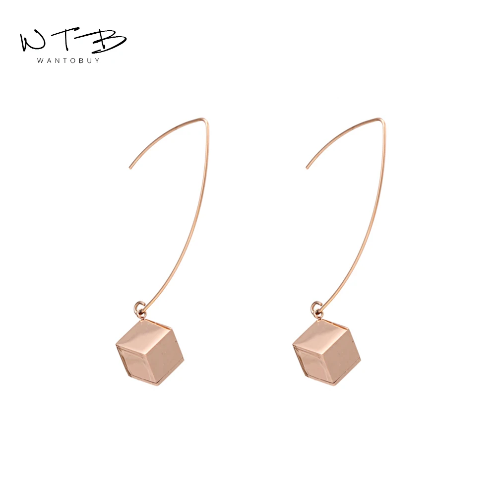 

Wantobuy Fashion Simple Stainless Steel Rose Gold Dangle Earrings Geometric Charm Earrings for Women Girls Party 2019 Oorbellen