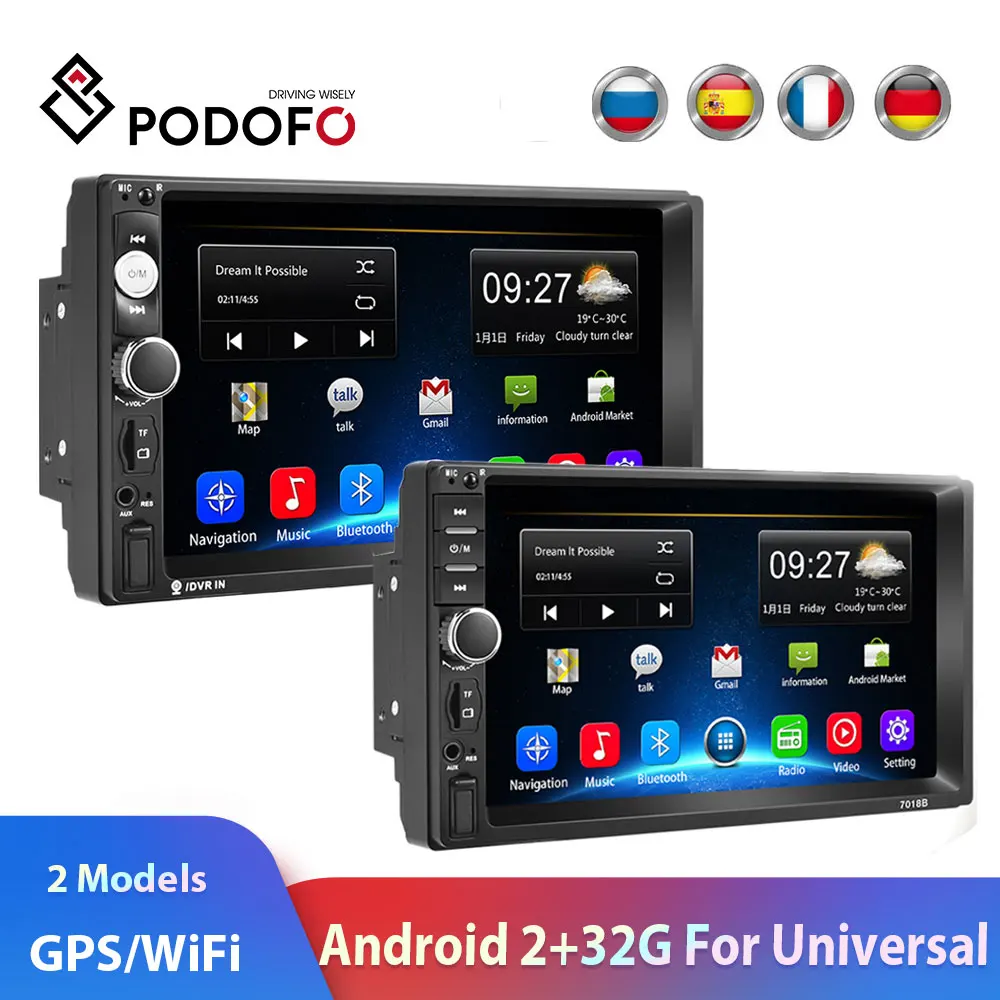 Автомагнитола Podofo мультимедийный плеер на Android с GPS Wi Fi для Volkswagen TOYOTA GOLF Nissan Hyundai типоразмер