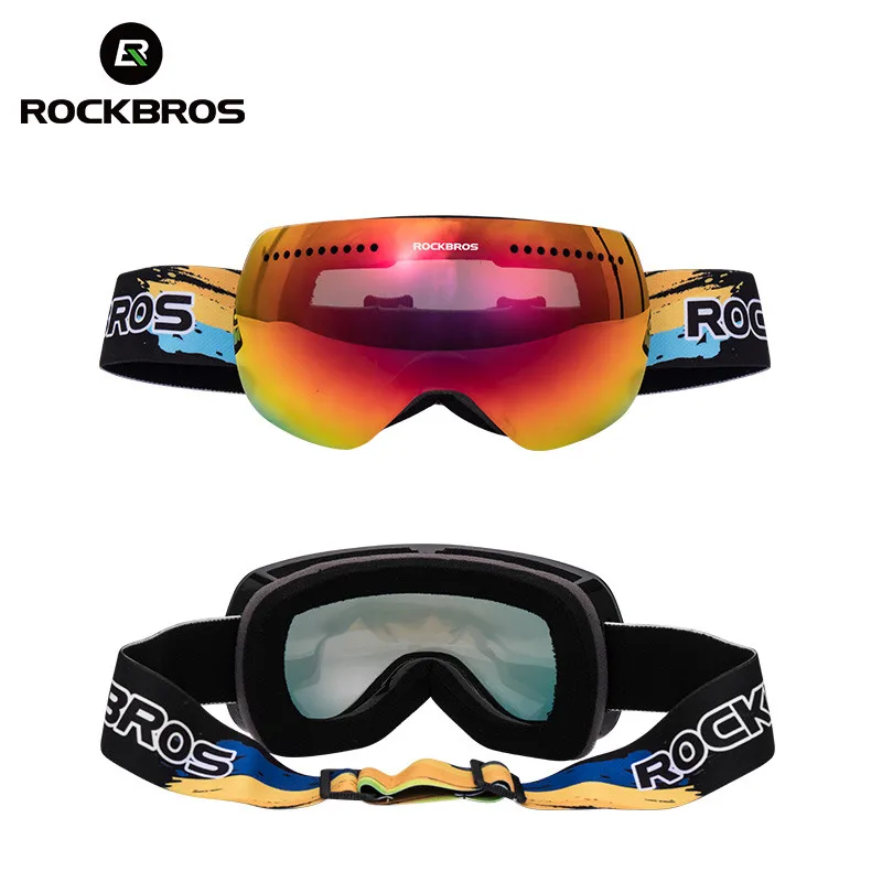 ROCKBROS Adulte Double Couche Anti-brouillard Ski Goggles Blue Full Frame Ski Lunettes