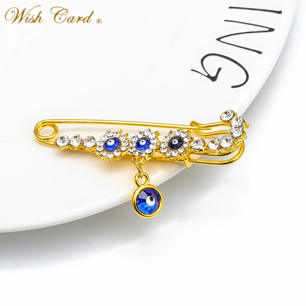 Wish Card 1 шт. брошь золотистого цвета для женщин в турецком стиле с голубыми
