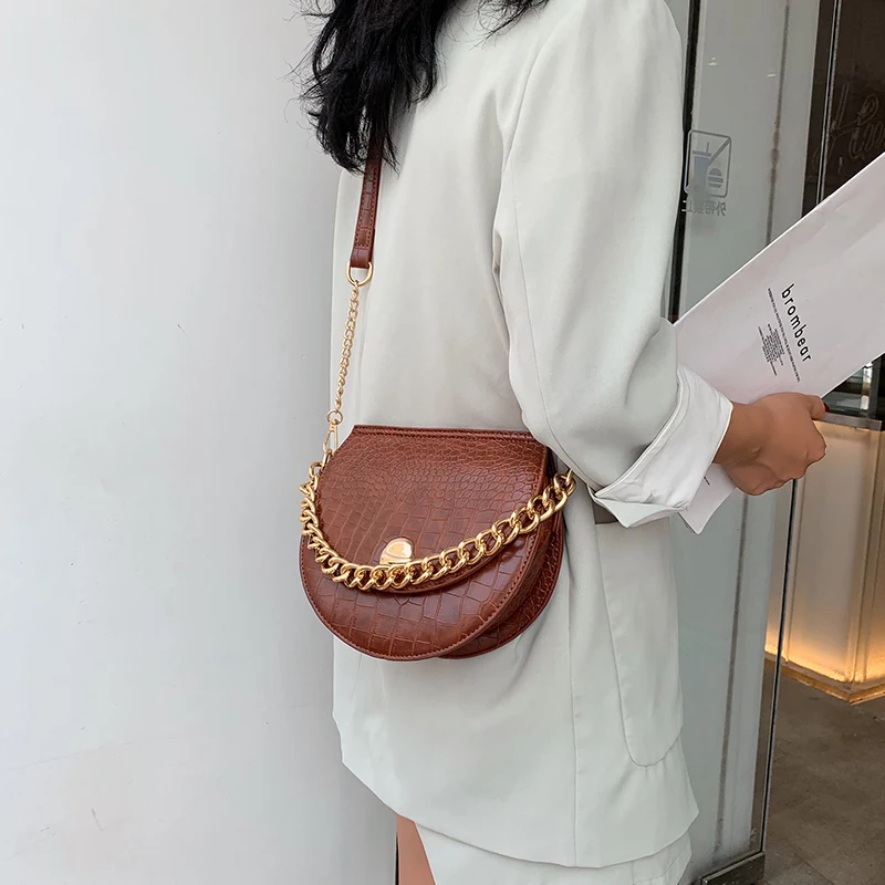 

Fashion Chain Alligator Messenger Bags Retro Crocodile Pattern Saddle Bag Women Shoulder Bags Casual Pu Leather Women's Handbag