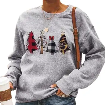 

Casual Women Autumn O Neck Long Sleeve Xmas Leopard Tree Print Loose Sweatshirt Soft and lightweight fabric for comfortable wear