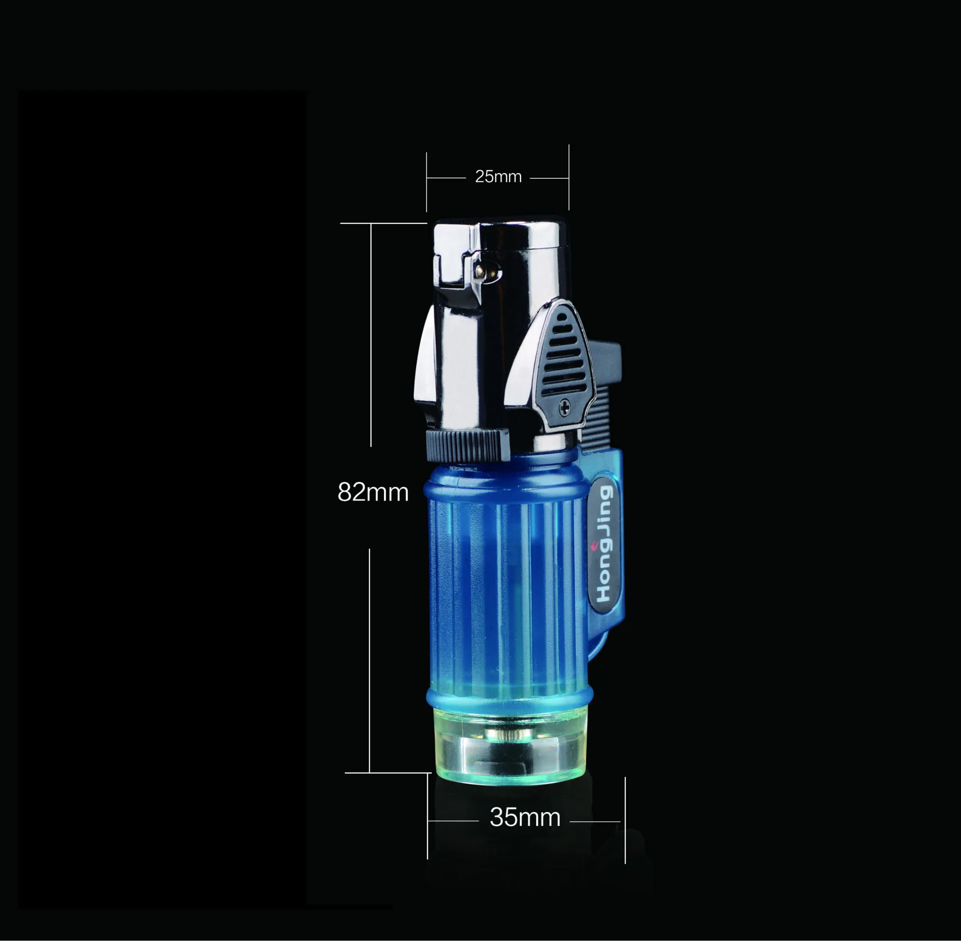 Три прямых струи синий пламя фонарь турбо ветрозащитный небольшой распылитель зажигалка, видимый газ надувание Зажигалка для сигар для мужчин